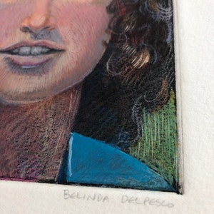 Original Unframed Square Format Color Monotype Portrait Print Vintage Girl Art Belinda Del Pesco image 4