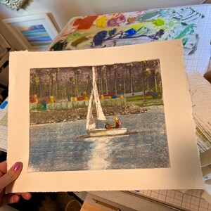 Original Art Color Monotype Print Sailboat Belinda Del Pesco image 6