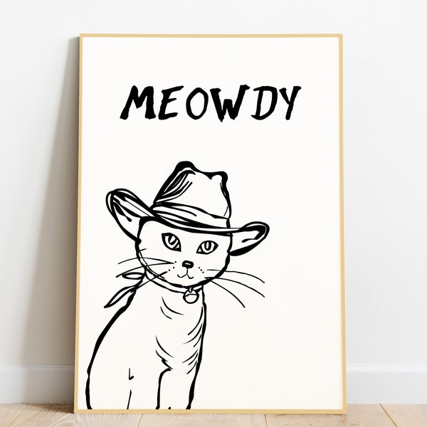 Cowboy Cat Art Printable | Wine Cat Printable Art | Cat Lover Gift | Cowboy Cat Print | Western Wall Decor | Digital Download Meowdy