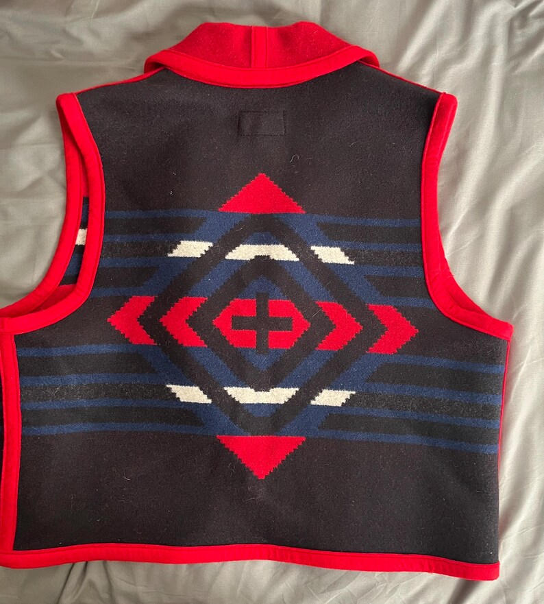 Chaleco vintage de lana Pendleton estilo manta para mujer, talla grande, estilo azteca, fabricado en EE. UU. imagen 3