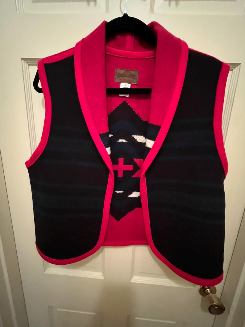 Chaleco vintage de lana Pendleton estilo manta para mujer, talla grande, estilo azteca, fabricado en EE. UU. imagen 4