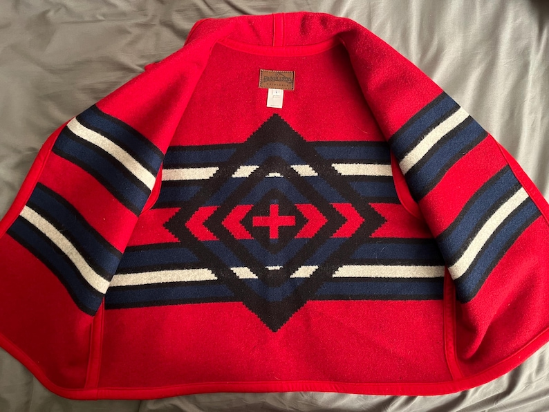 Chaleco vintage de lana Pendleton estilo manta para mujer, talla grande, estilo azteca, fabricado en EE. UU. imagen 2