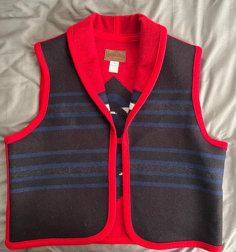 Chaleco vintage de lana Pendleton estilo manta para mujer, talla grande, estilo azteca, fabricado en EE. UU. imagen 1