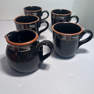 Noritake Desert Fire 4 Mugs and Creamer Vintage Retired Japan
