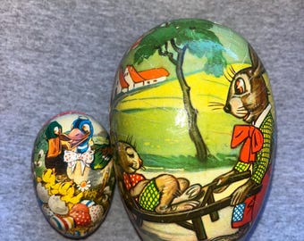 2 contenedores de dulces de Pascua de papel maché alemán vintage