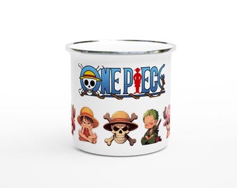 Taza esmaltada de One Piece Camp – Regalo de anime, 355 ml