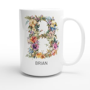 Floral Letter B Monogram Coffee Mug, Personalized Name Gift