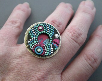 SMaddock OOAK Sterling Silver w/Wood OCD Dots Ring with Recycled Gift Card