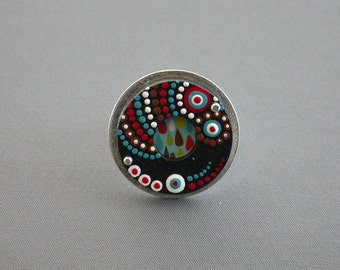 SMaddock OOAK Sterling Silver w/Wood OCD Dots Ring with Recycled Gift Card