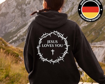 Jesus liebt dich Sweatshirt, Jesus liebt dich Hoodie, Shirt, christliche Geschenke für Frauen, Bibel-Vers-T-Shirt, Nur Kronen-Dornen-Rückdruck
