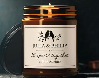 16th Anniversary Gifts, Wax Anniversary Candle, 16th Wedding Anniversary Candle For Him, Her, Personalized Candle For Husband, Wife