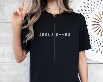Jesus Saves Shirt/Sweatshirt, Minimal Christian T-Shirt For Men/Women, Jesus Lover Sweater, Christianity Gifts