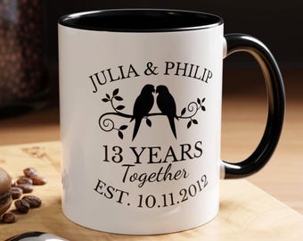 13th Anniversary Gifts, Lace Anniversary, Custom 13 Year Old Anniversary Mug For Him, Her, Wedding Cup For Husband Or Wife