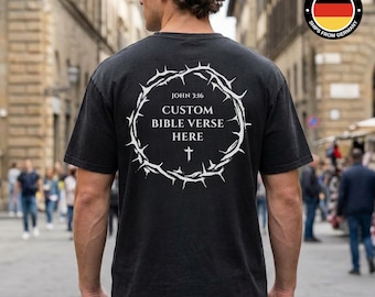 Custom Bible Verse Shirt, Washed Oversized, Jesus Bible Verse Tshirt, Christian Gifts For Men Women, Crown of Thorns, Back Print Only