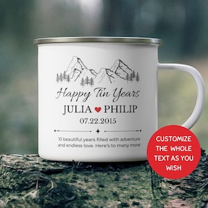 Tin Anniversary Gifts, 10th Anniversary Gifts, Personalized Enamel Camping Mug 12oz, 10th Wedding Anniversary Gifts For Him, Her