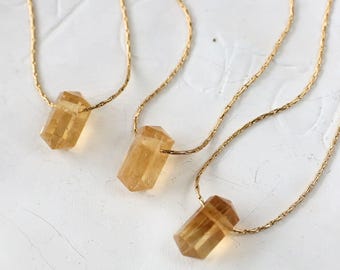 Collar de citrino genuino, collar de citrino de doble punta, cadena ajustable de oro o plata (37-43 cm), collar de piedras preciosas hecho a mano, piedra de nacimiento