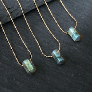 Labradorite necklace, gemstone necklace, crystal necklace, adjustable gold or silver chain (37-43 cm), double tip labradorite necklace