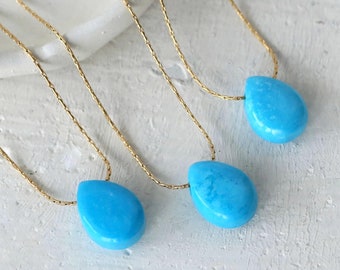 Collar de turquesa auténtica, turquesa en forma de lágrima, en cadena ajustable de oro o plata (37-43 cm), collar de turquesa, hecho a mano, collar de piedras preciosas