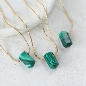 Genuine malachite pendant, double-pointed malachite, on adjustable gold or silver chain (37-43 cm), malachite necklace, handmade, elegant