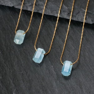 Genuine Aquamarine Necklace, Aquamarine Double Point on Adjustable Chain Gold or Silver, Aquamarine Necklace, Handmade Gemstone Necklace