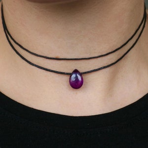 Echter Amethyst Choker, Amethyst Tropfen an verstellbaren Choker, Amethyst Kette, Baumwollband, handgemachte Kette