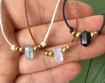 Gargantilla de piedras preciosas | Elige tu piedra curativa | Collar ajustable con cuentas de latón | Joyas hechas a mano | collar de cristal