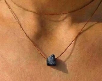 Gargantilla de turmalina negra en bruto, color negro y marrón, collar de piedras preciosas en bruto, gargantilla negra, collar de turmalina, gargantilla de piedras preciosas, resistente al agua