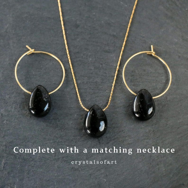 Black tourmaline earrings in gold or silver, tourmaline drop earrings, gemstone earrings, drop earrings stainless steel image 8