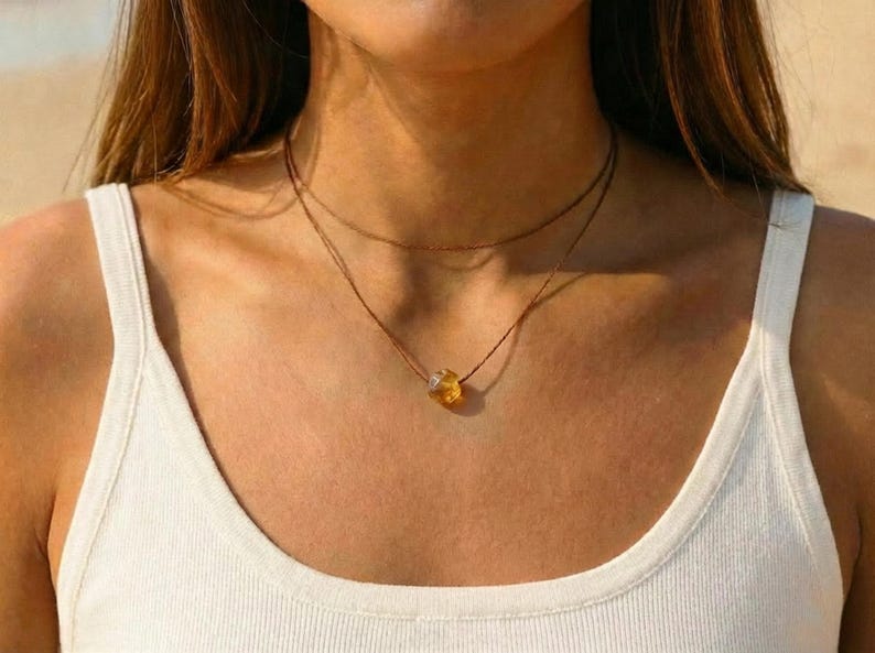 Raw Citrine Choker, Natural Citrine Necklace, Citrine Necklace, Birthstone Jewelry, Gift for Her, Raw Citrine Choker, Adjustable Length image 2