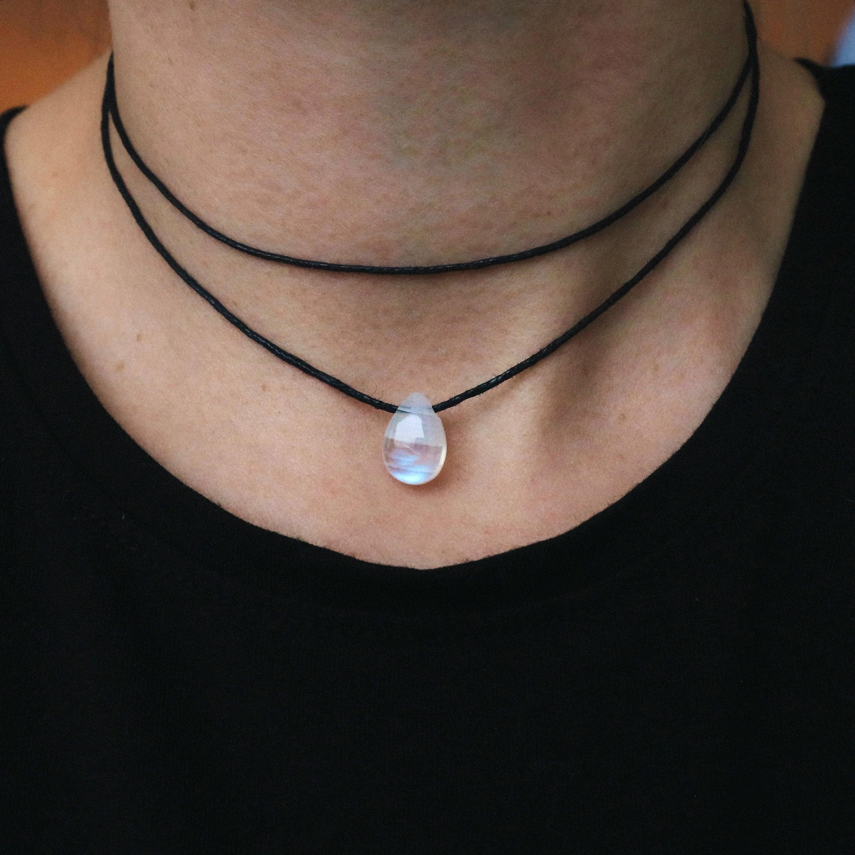 Collier Ras De Cou Jaspe Et Pierre De Lune – Acier Inoxydable, 41-45 Cm, Neuf