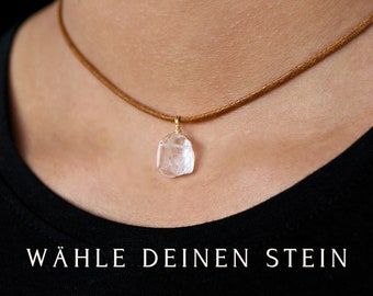 Roher Mondstein Choker aus Baumwolle– Verstellbar, in Gold oder Silber, Made in Deutschland, Edelsteinkette, Mondstein roh Kette, Nachhaltig