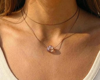 Gargantilla de ametrina en bruto, ametrina en bruto en gargantilla ajustable, collar de ametrina, collar impermeable, collar hecho a mano, joyería de piedras preciosas