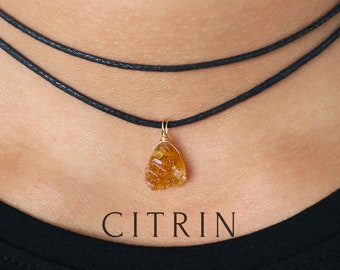 Roher Citrin Choker aus Baumwolle– Verstellbar, in Gold oder Silber, Made in Deutschland, Edelstein, Geburtsstein, Nachhaltig