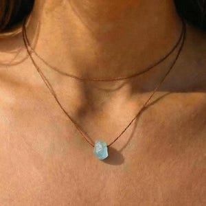 Raw aquamarine choker, raw aquamarine on adjustable choker brown or black, aquamarine choker, waterproof choker, March birthstone