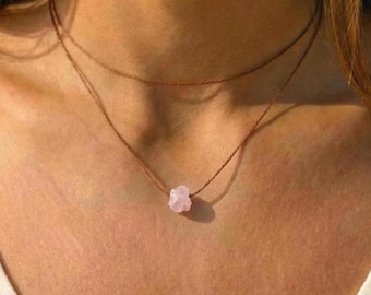 Gargantilla de cuarzo rosa en bruto en negro, cuarzo rosa en bruto en gargantilla ajustable, collar de cuarzo rosa, gargantilla de cuarzo rosa negra, collar de cuarzo