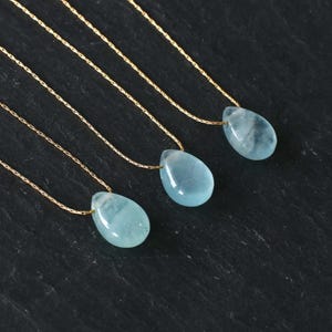 Genuine aquamarine pendant, drop-shaped, on an adjustable gold or silver chain (37-43 cm), aquamarine necklace, handmade gemstone necklace