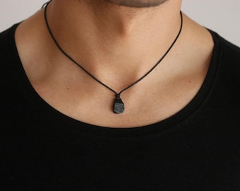 Collar de turmalina en bruto para hombre, gargantilla de turmalina negra, colgante de turmalina en bruto, collar de turmalina para hombre, turmalina negra, collar de piedras preciosas