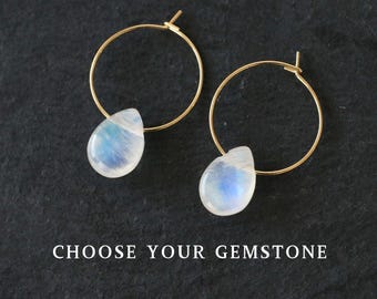 Gemstone earrings in gold or silver, drop earrings, statement earrings with gemstones, creole earrings stainless steel, drop gemstone