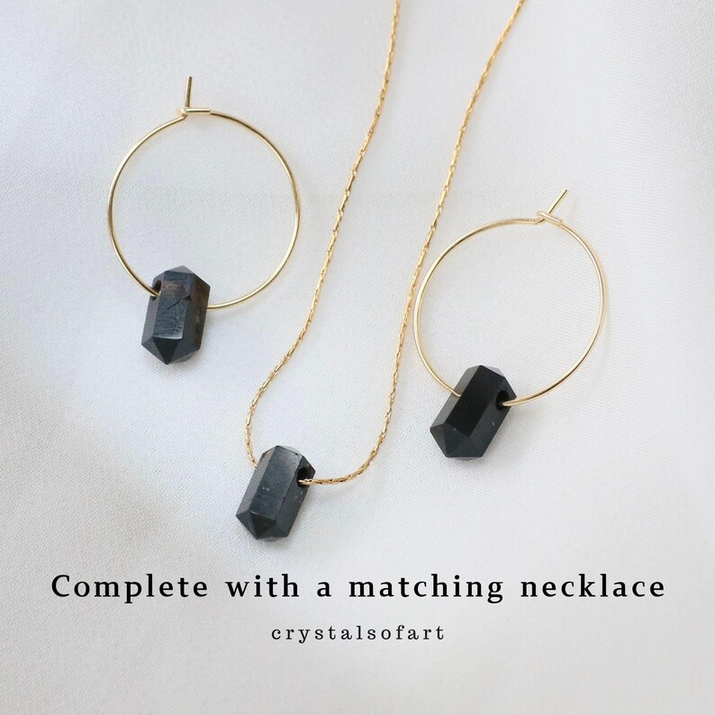 Genuine black tourmaline earrings in gold or silver, tourmaline double point earrings, gemstone earrings, subtle gemstone earrings image 7