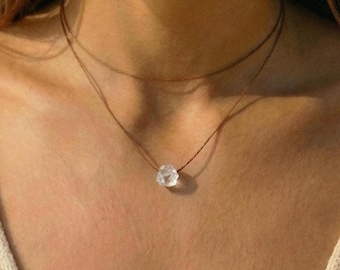Gargantilla de cristal de roca en bruto, gargantilla ajustable de cristal de roca en bruto, collar de cristal de roca, piedra de nacimiento, collar hecho a mano, gargantilla de cuarzo