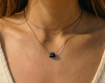 Gargantilla de obsidiana cruda, obsidiana cruda en gargantilla ajustable, collar de obsidiana, collar impermeable, collar hecho a mano, joyería de piedras preciosas