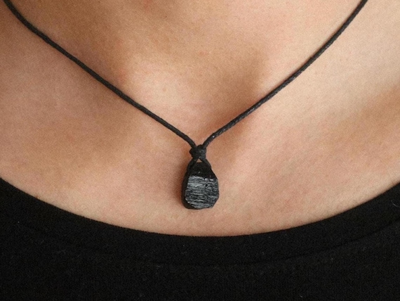 Roher Turmalin Choker, Echter schwarzer Turmalin Kette, Roher Turmalin Tropfen, Turmalin Kette, Schwarzer Turmalin roh, Kette Herren & Damen