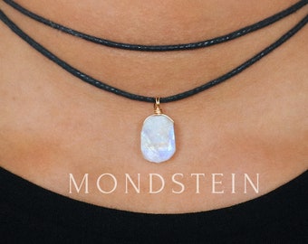 Raw Moonstone Choker made of Cotton – Adjustable, in Gold or Silver, Made in Germany, Gemstone Necklace, Raw Moonstone Necklace, Sustainable