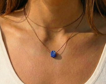 Gargantilla de lapislázuli en bruto, gargantilla ajustable de lapislázuli en bruto, collar de lapislázuli, collar impermeable, collar hecho a mano, piedra preciosa