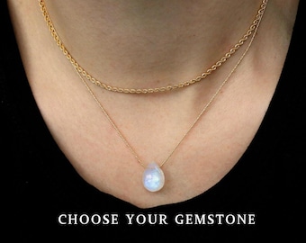 Conjunto de joyas de piedras preciosas, colgante de gota de piedras preciosas, gargantilla de piedras preciosas, cadena ajustable en oro o plata, collar de cristales en capas