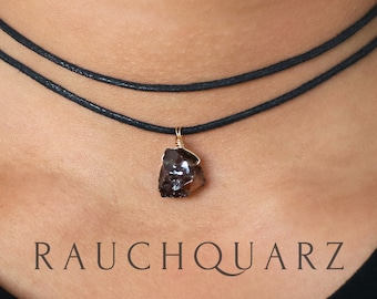 Roher Rauchquarz Choker aus Baumwolle– Verstellbar, in Gold oder Silber, Rauchquarz Kette, Made in Deutschland, Edelsteinkette, Nachhaltig