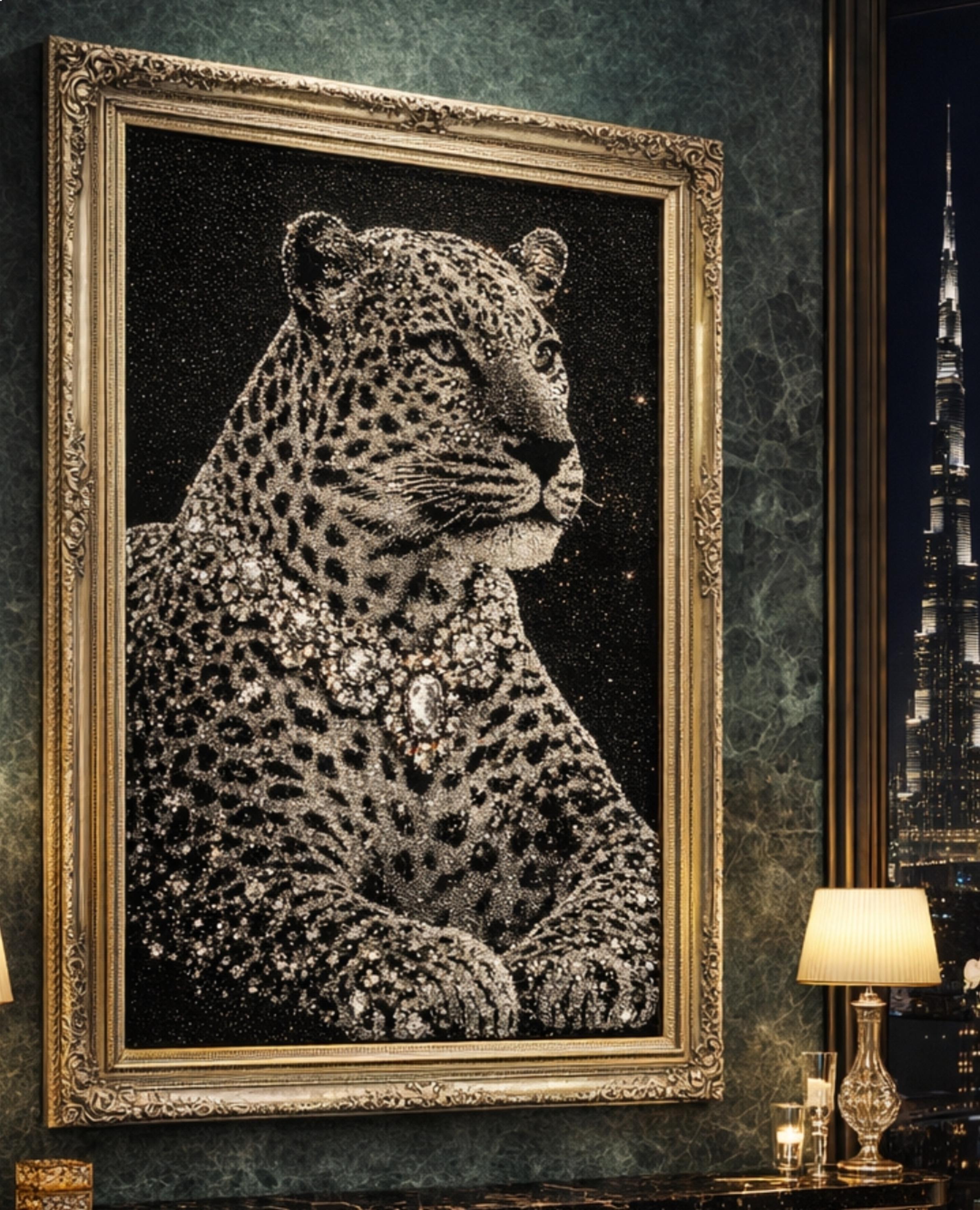 Leopard Rhinestone Wall Art, Glam Animal Portrait, Crystal Artwork ...