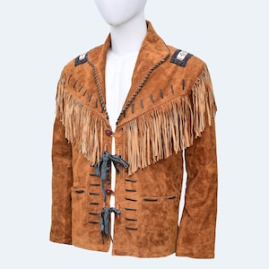 Handgefertigte Wildleder Westernjacke: Cowboy Fransen Perlenmantel