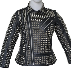 Studded Leather Motorcycle Jacket: Silver Spike Brando Biker Coat