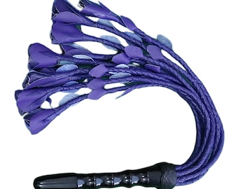 Handgefertigte Lila Lederpeitsche, Flower Style, 9 Tails